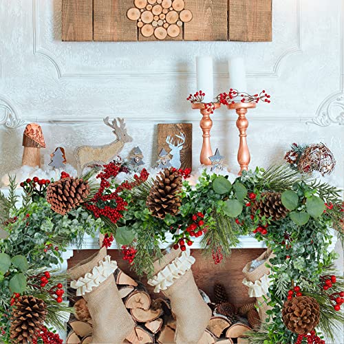 6' Long Artificial Eucalyptus And Pine Christmas Garland With Pine Cones Red Berries Pine Needles Winter Greenery Garland For Christmas Season Holiday Wedding Table Runner Centerpiece Mantel Decor #TOP4