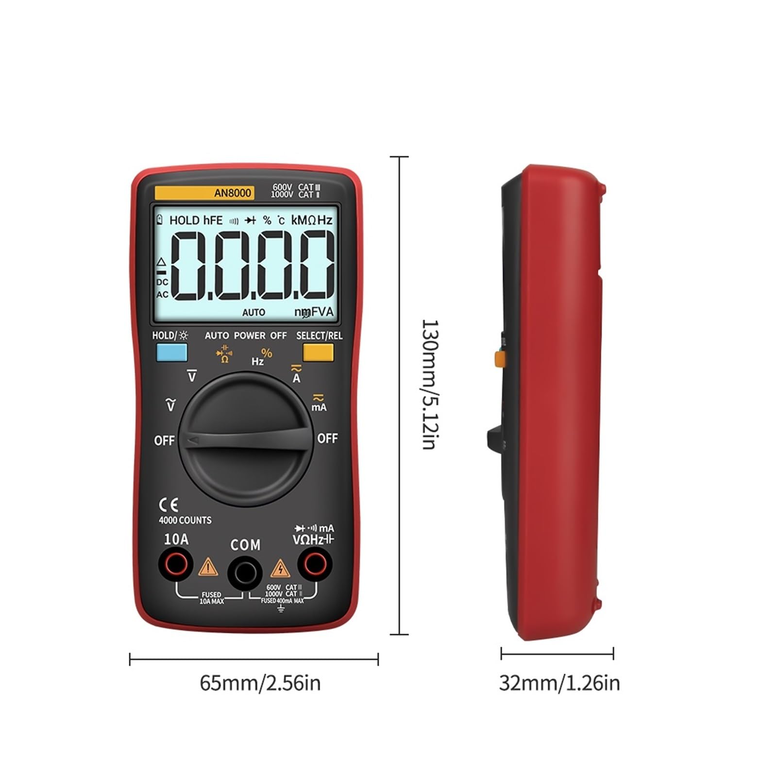 GERRIT multimetro Digitale Multimetro Digitale 4000 conteggi Tester condensatore Professionale misuratore esrs richmeters misuratore di induttanza Tester Digitale (Color : AN8000 Red PRO)