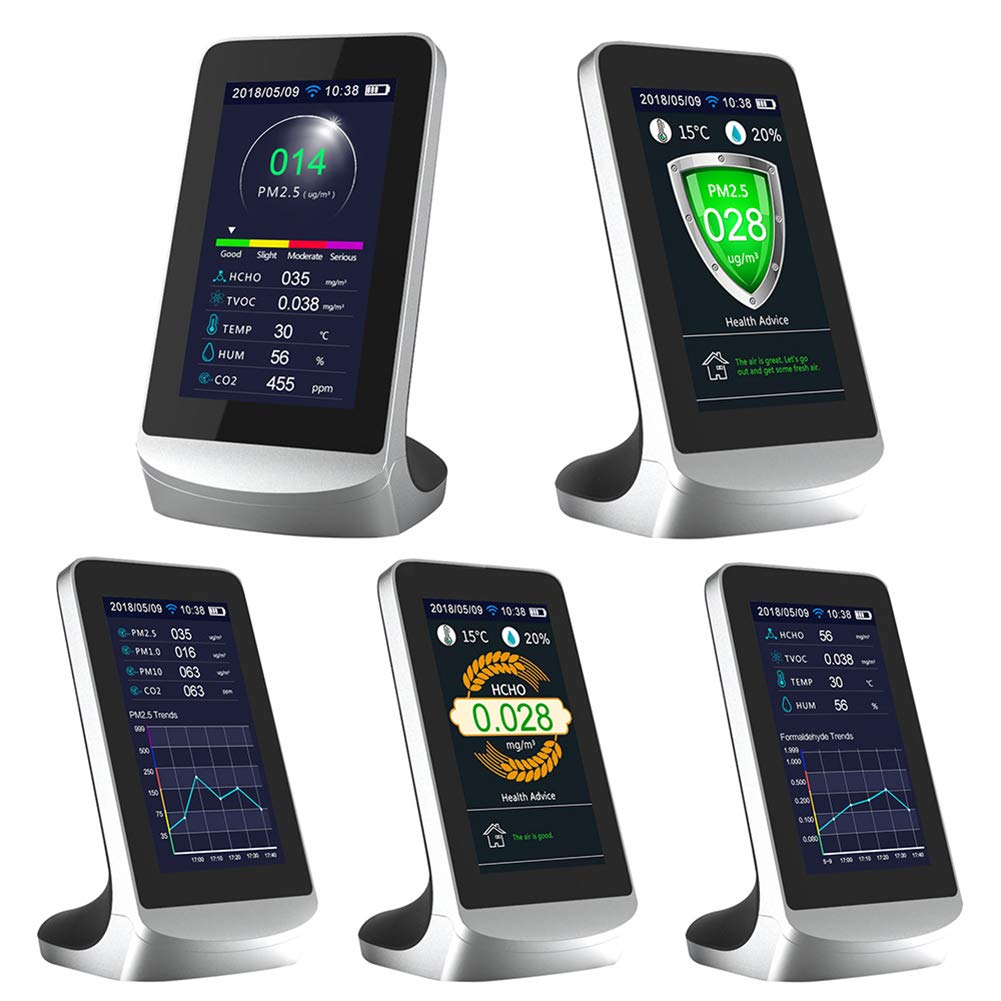Wifi Air Quality Analyzer Monitor, CO2 PM2.5 PM1.0 PM10 HCHO TVOC AQI Detector Thermometer En Hygrometer Een verbinding met mobiele telefoon of laptop