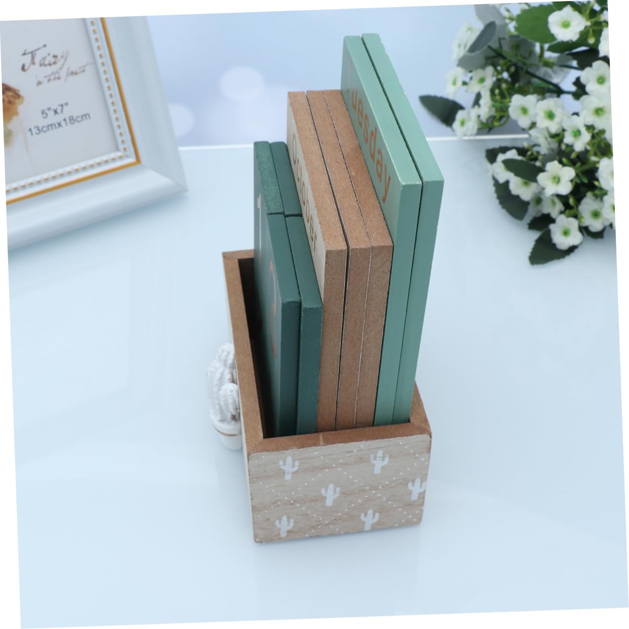 TEHAUX Calendario da Scrivania in Legno Naturale Blocchi Mobili Riutilizzabili, Calendario Scrivania per Ufficio e Casa, Decorazione Rustica Artigianale per Organizzazione Quotidiana