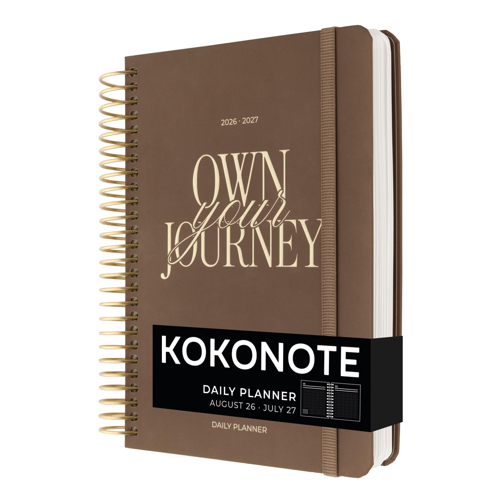 Kokonote A5 Academic Diary 2026-2027 Page a Day - Bitter Mocha | Back to School Planner 2026-2027, Mid Year Diary 2026 2027 Day per Page, A5 Planner | Aesthetic Stationery Gifts