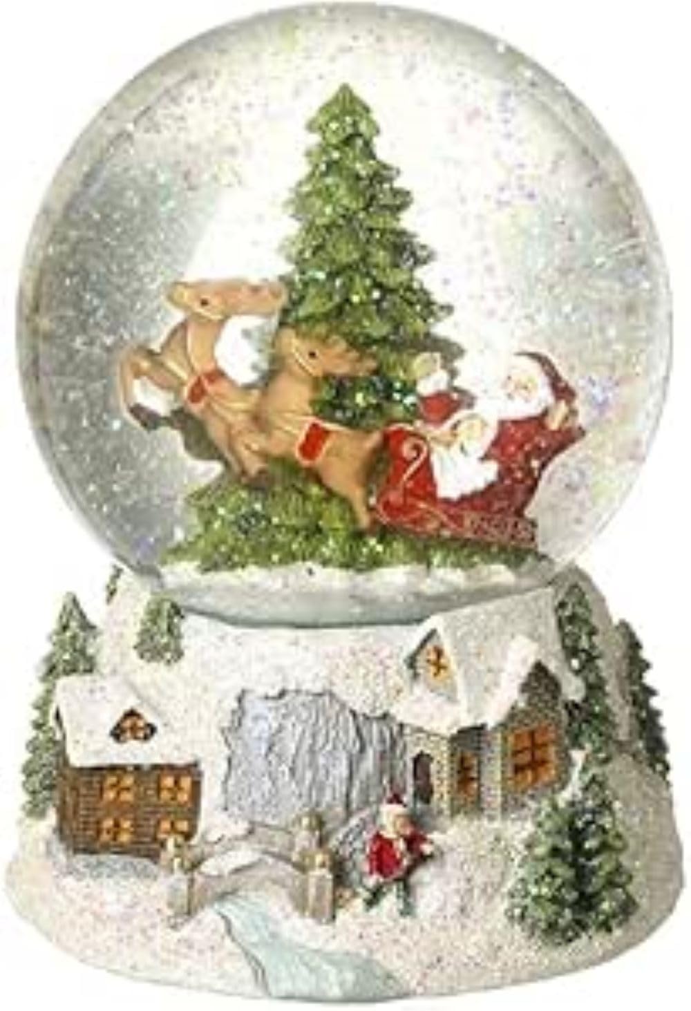Heaven Sends Red White And Green Christmas White Santa Sleigh Snow Scene 13X13x17.1cm Snow Globe