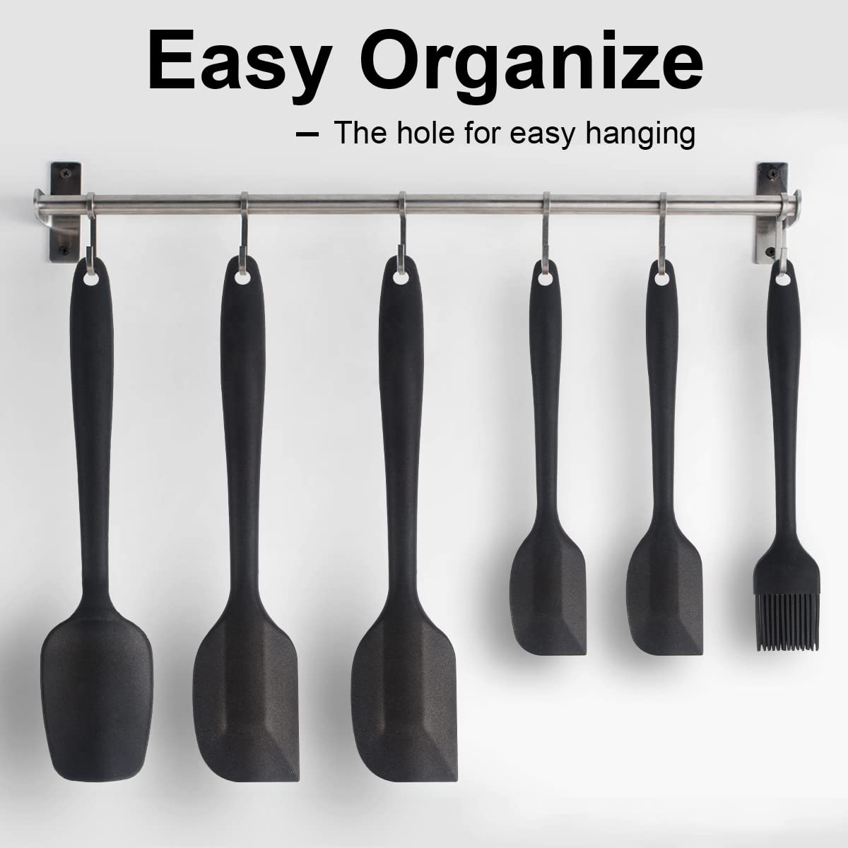 Ensemble de spatules en silicone 6 pièces spatule en caoutchouc résistant à la chaleur noyau en acier inoxydable ustensile de cuisine spatule grande petite spatule de cuisine de cuisson noir