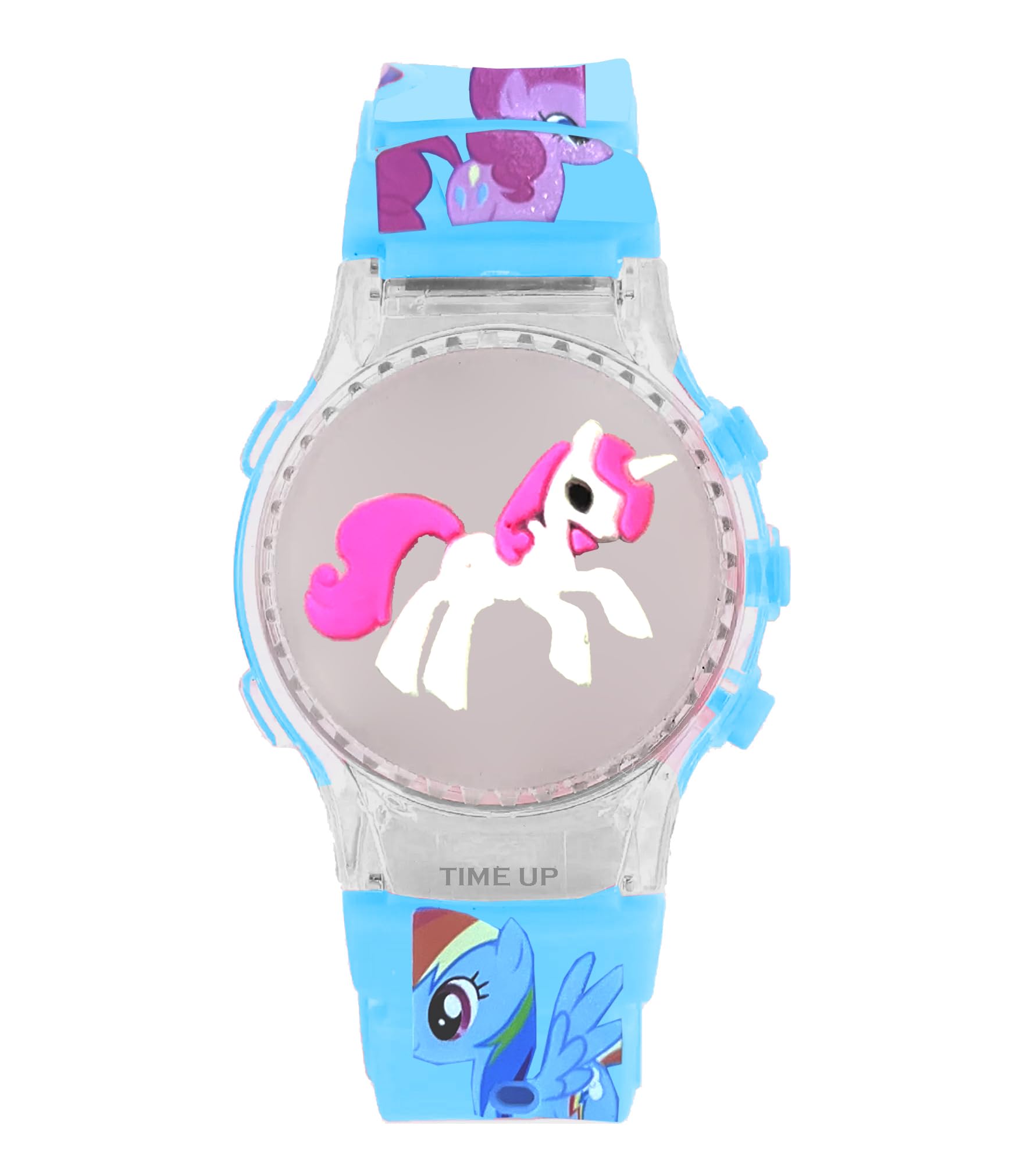 Time UpDigital Dial Glowing Light Cartoon Rotating Cap Cartoon Printed Strap Colorful Kids Watch for Girls & Boys (Age:4-12 Years) -RC56-X (UNICRON-Sky Blue)
