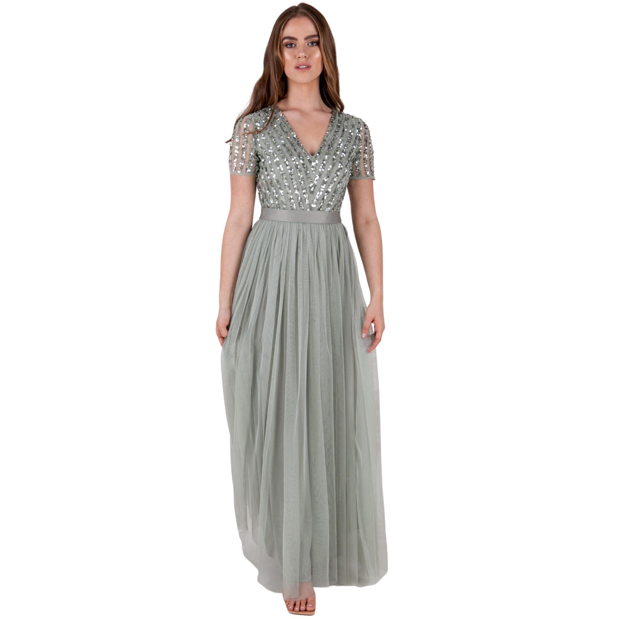 Maya DeluxeMaya Deluxe Damen Women's Maxi Dress Ladies Bridesmaid V-Neck Ball Gown Short Sleeves Long Elegant Empire Waist Wedding Kleid