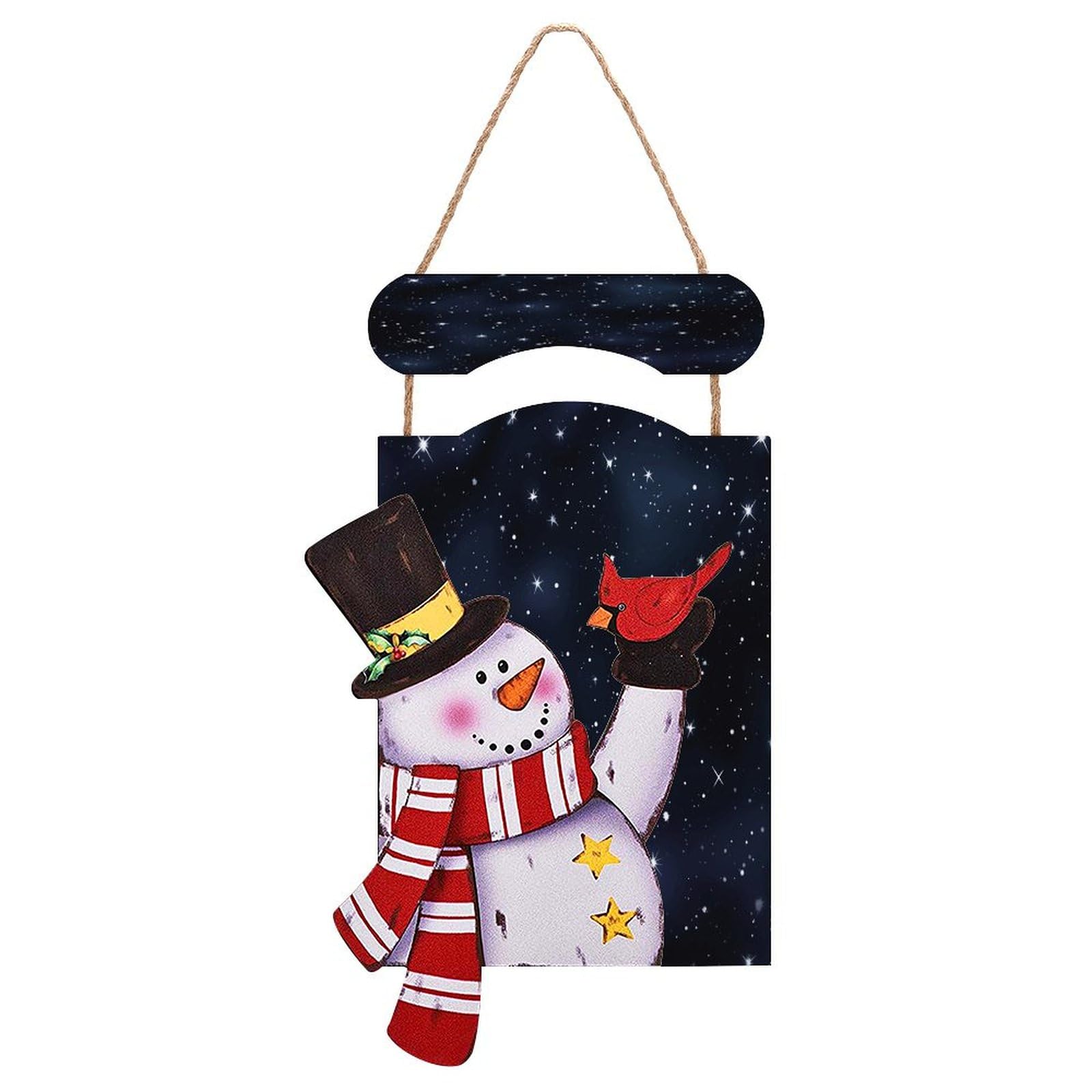 Panneau en bois bonhomme de neige de vacances avec corde et imprimé étoiles de Noël