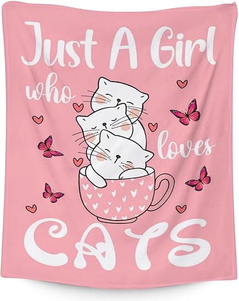 Cat Blanket Gifts - 60"x80" Cute Throw for Girls - Pink Soft Fuzzy Blankets for Bed, Couch & Living Room