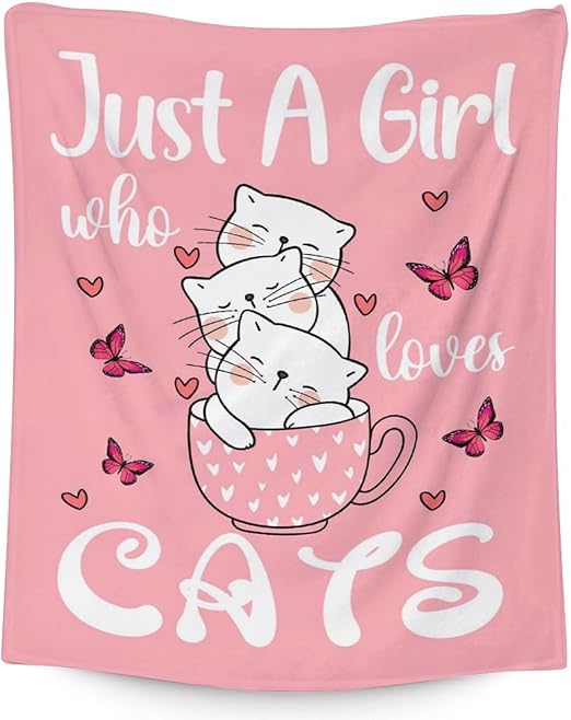 Cat Blanket Gifts - 60"x80" Cute Throw for Girls - Pink Soft Fuzzy Blankets for Bed, Couch & Living Room