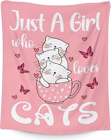 Cat Blanket Gifts - 60"x80" Cute Throw for Girls - Pink Soft Fuzzy Blankets for Bed, Couch & Living Room
