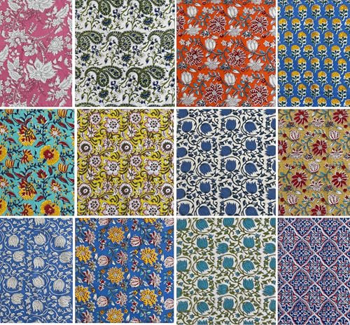 Premium Hand Block Printed Cloth Napkins Set of 12 - Christmas Napkins Washable Holiday Napkins Everyday Reusable Wedding Decor Dinner Napkins (Multi Color 1 (Set of 12), 16X16 Inches)