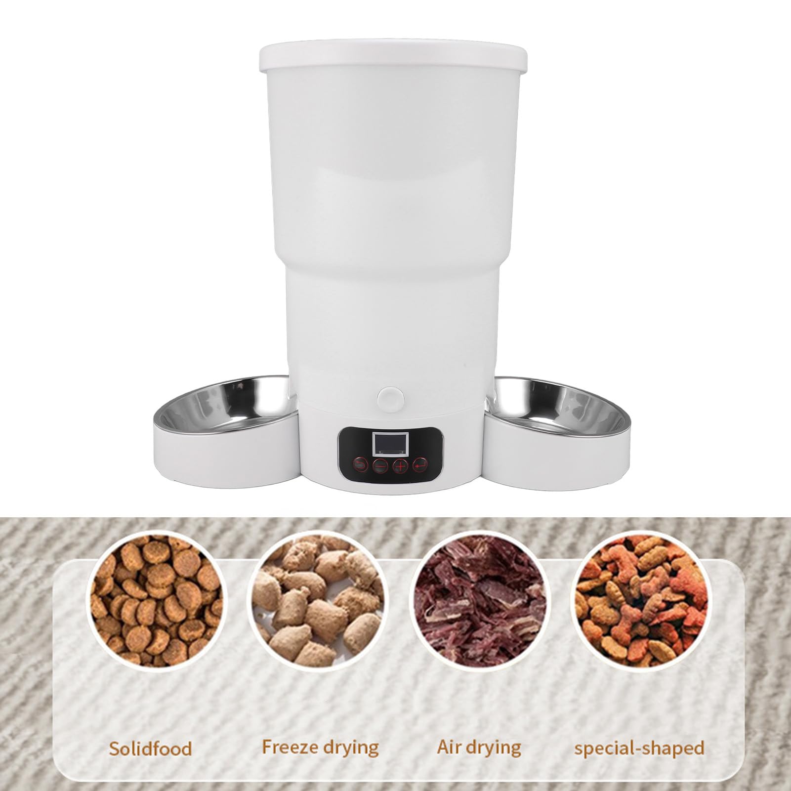 Comedero Automático para Gatos, Dispensador de Comida para Gatos de 5L con Control de Porciones y 2 Tazones de Acero Inoxidable, Soporta Doble Alimentación, Gran Capacidad