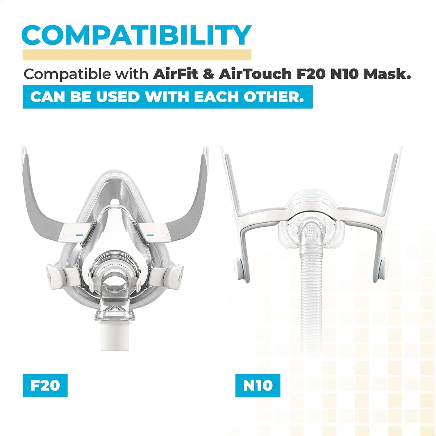 PalpitateC F20 Replacement Headgear Compatible with ResMed AirFit/AirTouch F20 N10 for Adjustable Home Mask Headband with 4 Magnetic Headgear Clips（2 Pack）