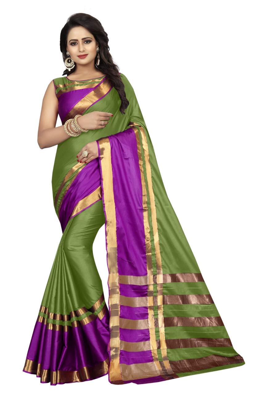 E-TEX Women's Cotton Silk Saree With Blouse Piece