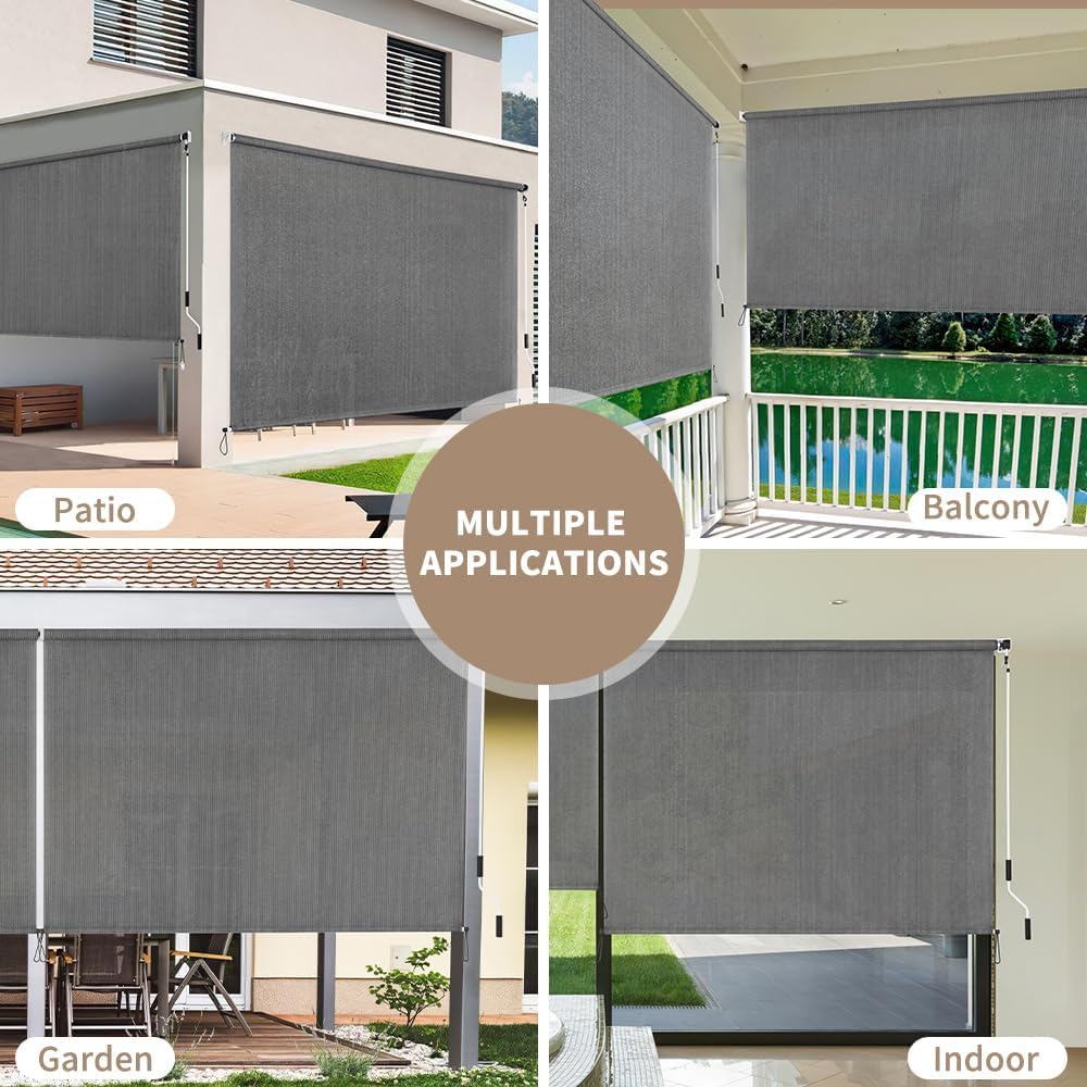 Outdoor Roller Shade 4' W x 6' L Cordless Patio Shades Roll Up Outdoors Blinds with UV Protection, Exterior Roller Shades Cloth for Porch Pergola, Dark Gray - Image 8