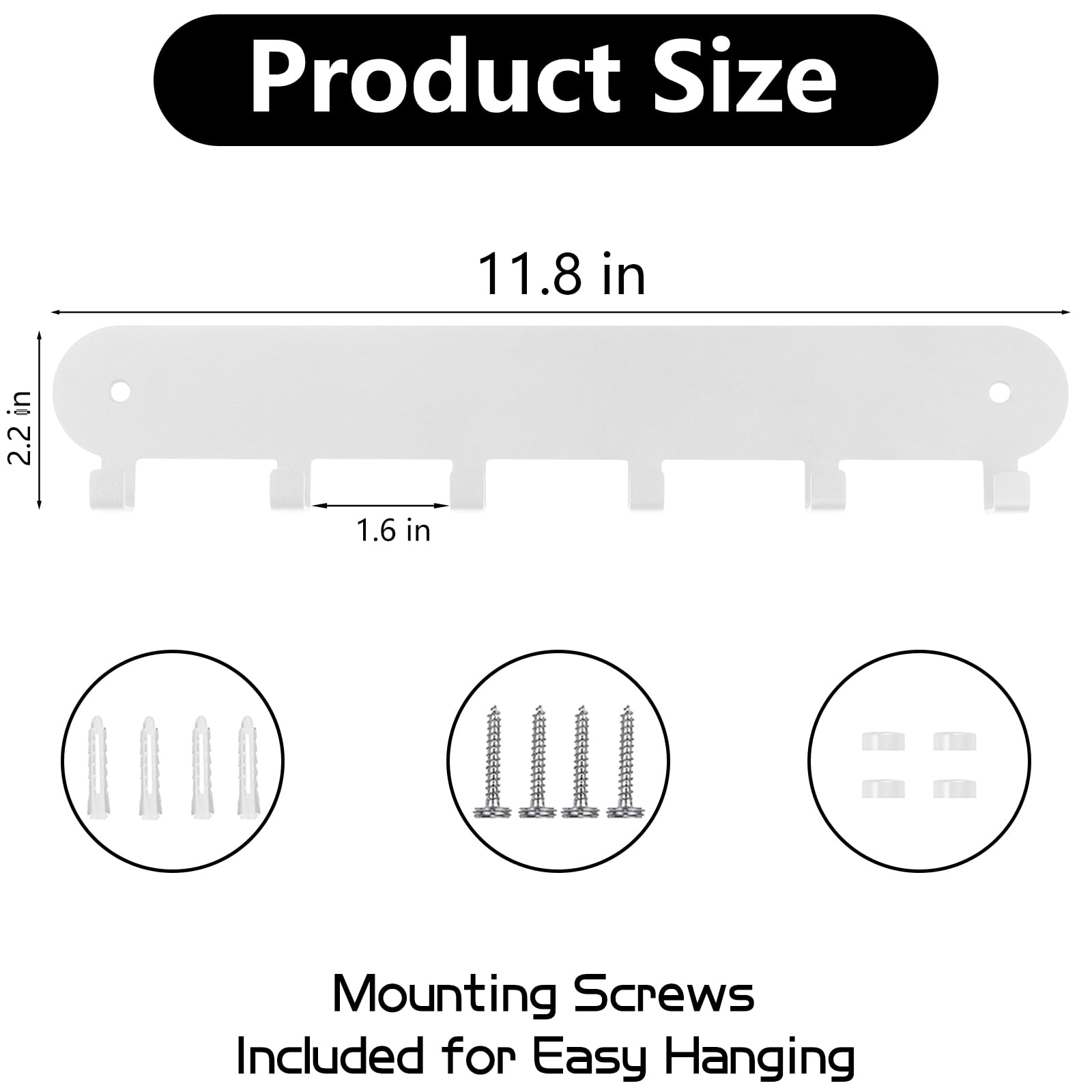 Lot de 2 porte-clés muraux avec 6 crochets, auto-adhésifs, sans perçage, pour salon, cuisine, salle de bain, garage (blanc)