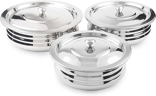 Miniatura 7 de CRAFTONE Olla de cocina de inducción resistente de acero inoxidable para cocinar y servir a mano con tapa, juego de 3 piezas, parte superior de