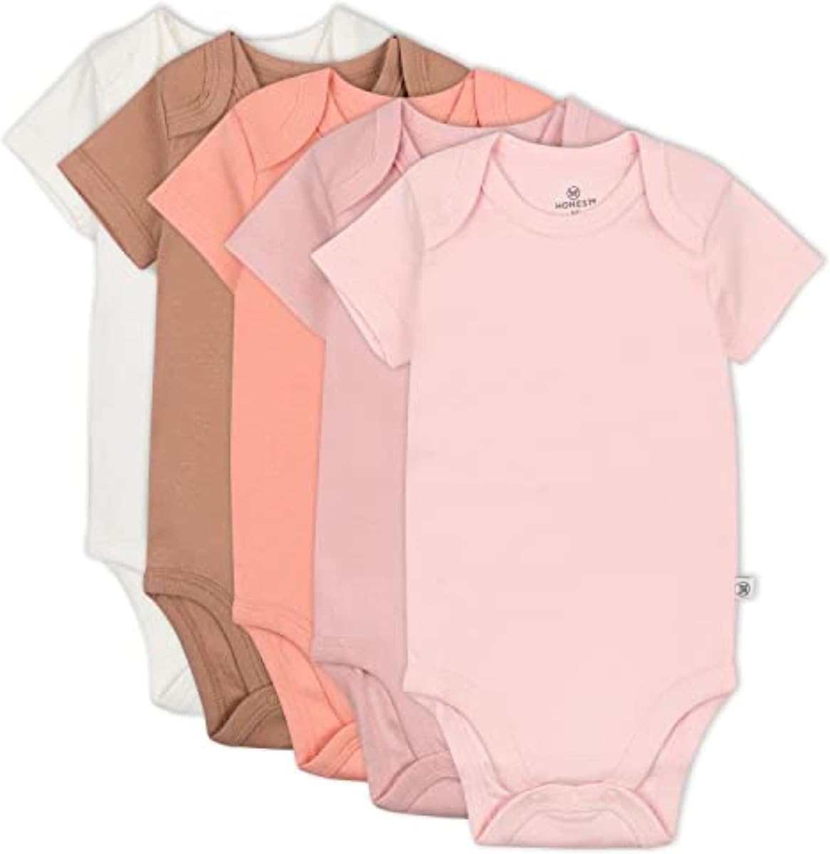 HonestBaby Paquete de 5 monos de manga corta para niñas de una sola pieza, 100% algodón orgánico para bebés y niñas
