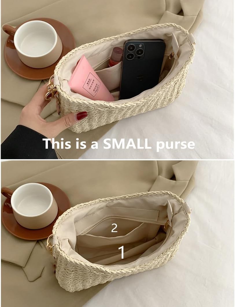 Women Small Hand Woven Straw Bag Mini Handmade Summer Beach Purse Chic Vacation Shoulder Handbag | Small