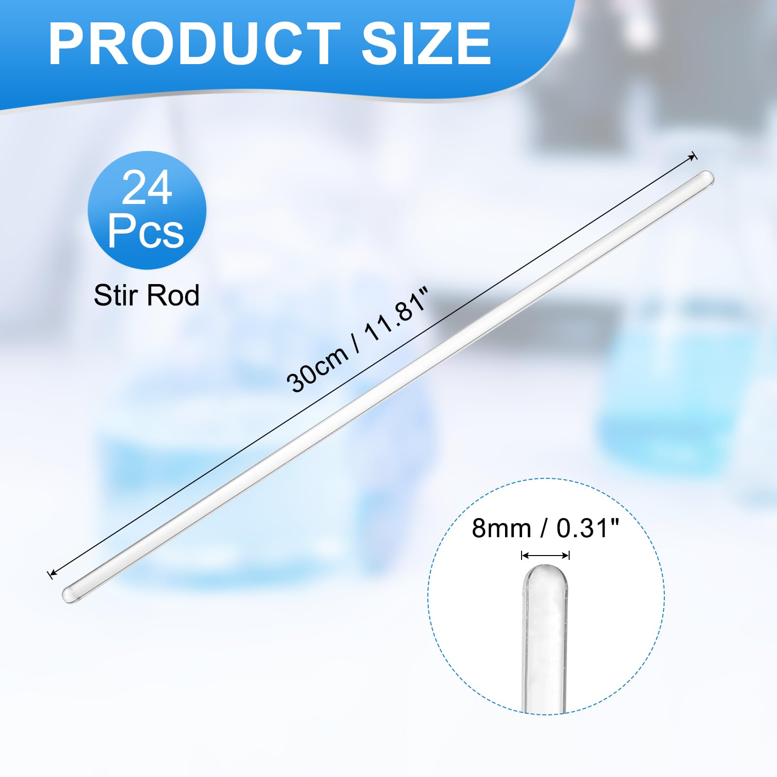 PATIKIL Varilla De Vidrio De Borosilicato 11.81 Pulgadas 8 Mm De Diámetro De Vidrio Para Café Cóctel Cucharas Mezcladoras Para Mezclar Laboratorio Cocina Bar 24 Pcs