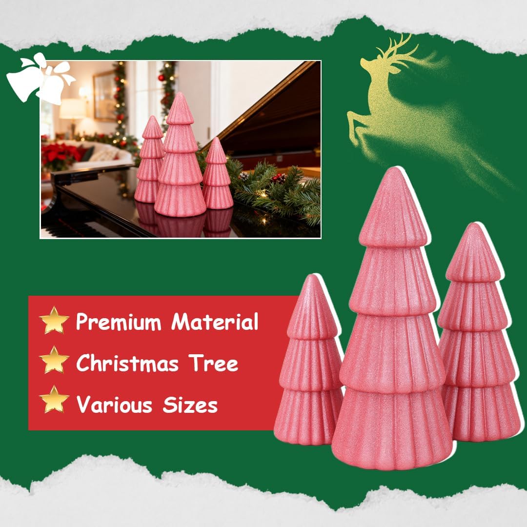 Joyhalo Tabletop Christmas Trees, Set of 3 Frosted Christmas Trees Indoor Xmas Decoration Centerpieces for Table, Mantel, Holiday, Party and Home Decor, Pink - Image 4