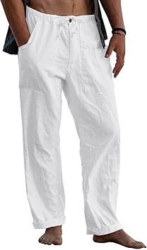 Amazon.com: Pantalones de lino para hombre, algodón y lino, con cordón, para  yoga, playa, ajuste holgado, casual, verano, cintura elástica, con cordón,  bolsillos : Ropa, Zapatos y Joyería