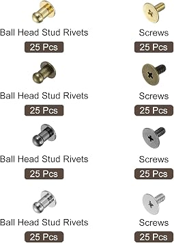 uxcell 4mm Ball Head Stud Rivets Screw Back, 100Pack Round Head Button Nipple Rivet for DIY Leather Craft Handbag Belt, 4 Colors