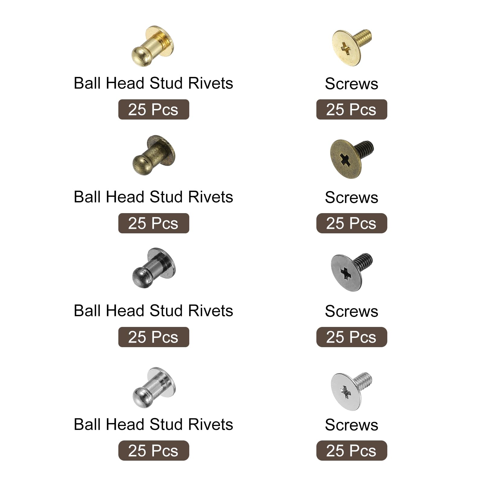 Kit 20 Rivetti A Bottone Testa Sferica 8mm Per Pelle – Vite M3x6, Lega Di Zinco Nero Metallizzato, Per Borse, Cinture E Accessori Fai Da Te