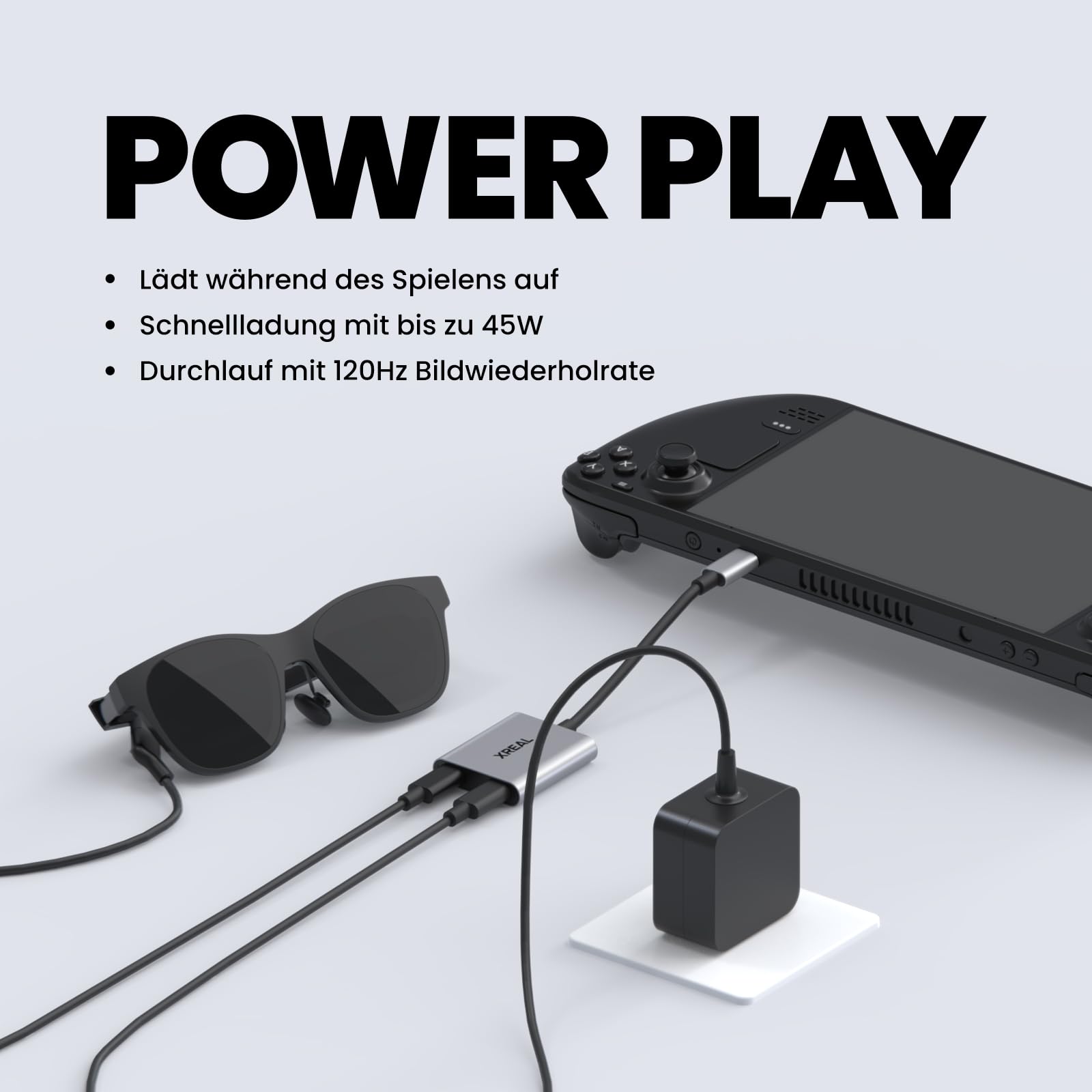 XREAL Hub Power und Play Adapter 45W Schnellladung für AR-Brille Steam Deck ROG Ally Switch iPhone 15 Android