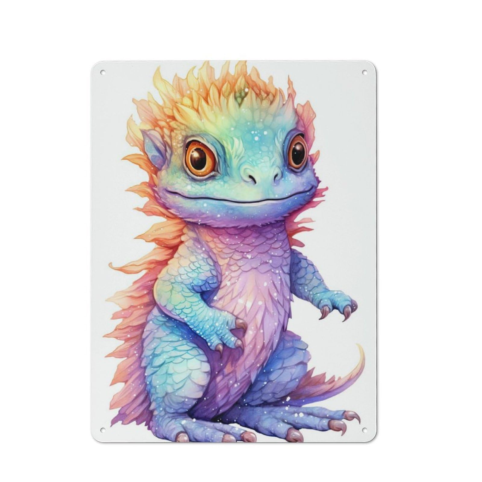 Junmoney Watercolor Bearded Dragon Retro Metal Wall Sign 40X30cm With For Bar Or Restaurant, Gift Idea For A New Home And Metal Sign Collection