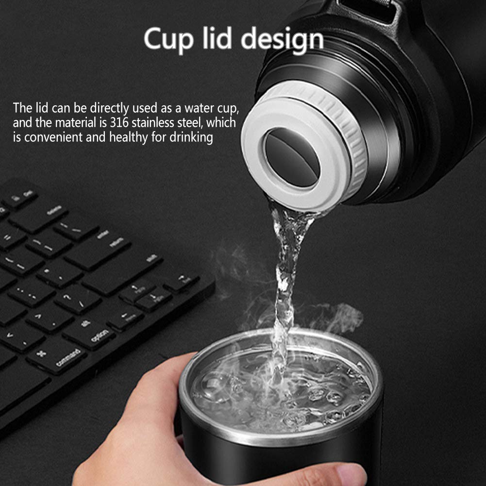 Taza Aislada, Taza De Café, Taza De Viaje, Taza De Vacío, Acero Inoxidable 316, Sin Formaldehído, para Casa, Trabajo, Deportes, Coche, Camping, Viajes. (Negro,1000ml)