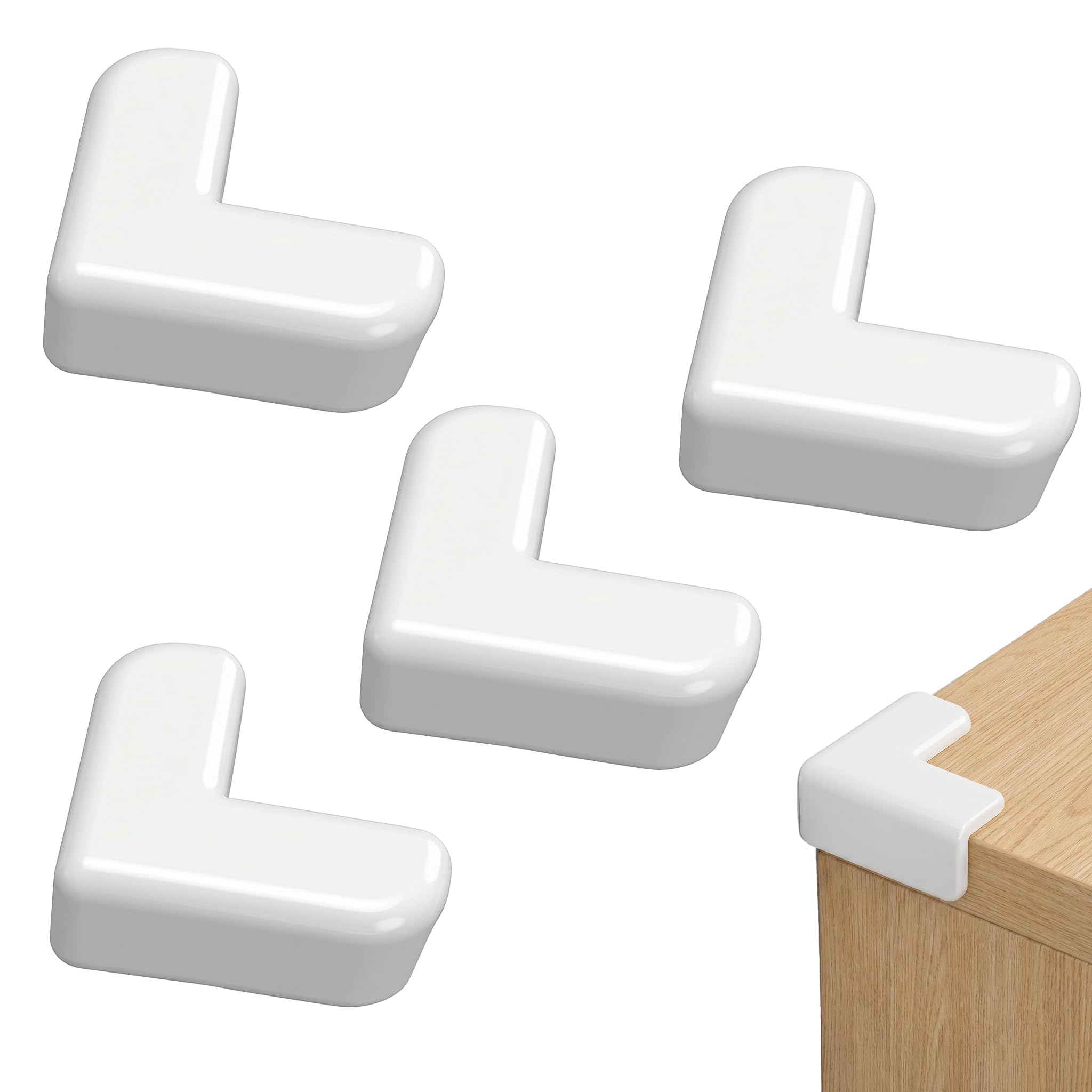 4 Pcs Corner Protectors,Edge Protector,White Corner Protector for Kids and Baby Safety,Self-Adhesive Furniture Corner Guards,Corners Covers Shock-Absorbing for Desk,Table,Cabinet,Wall,Home and Office