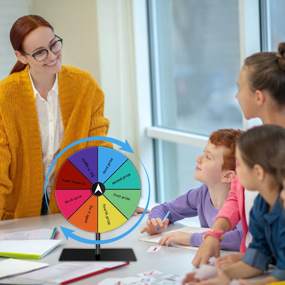 Rueda De La Fortuna Giratoria De 20 Cm - 10 Ranuras, Base Cuadrada, Incluye Rotulador De Aluminio