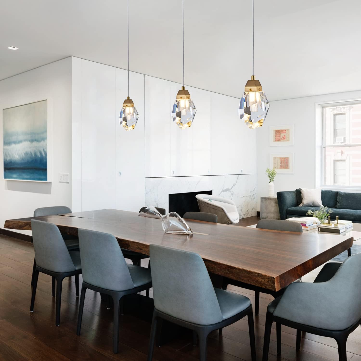 1-Light Diamond Crystal Pendant Light, Mini Ceiling Hanging Light in Gold Brushed Brass Finish Prism Crystal Color Changing Led Hanging Light for Kitchen Island Bathroom Bedroom Bar