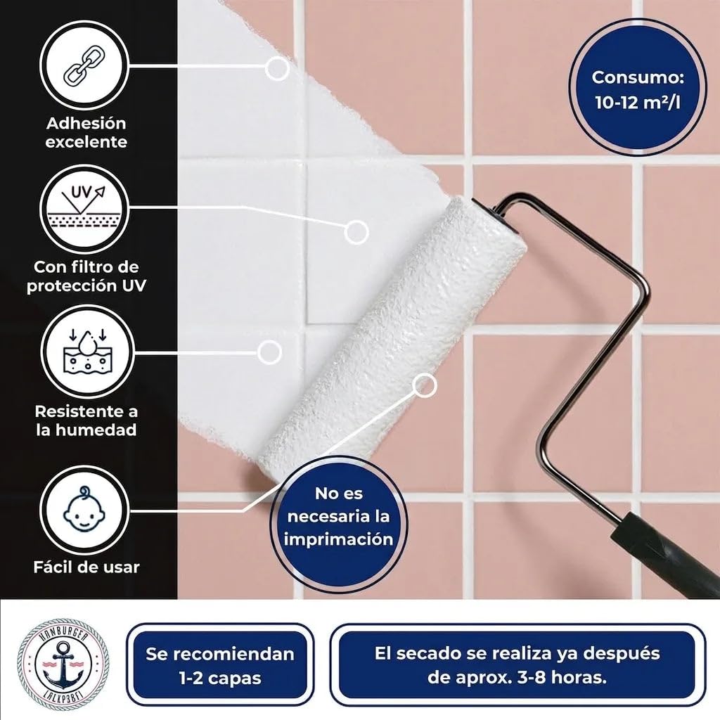 Hamburger Lack-Profi - Pintura para azulejos, color gris RAL 7021, para azulejos de suelo y de pared con Lackier-SET (X300) y dilución // Hamburger Lack-Profi (2,5 L)