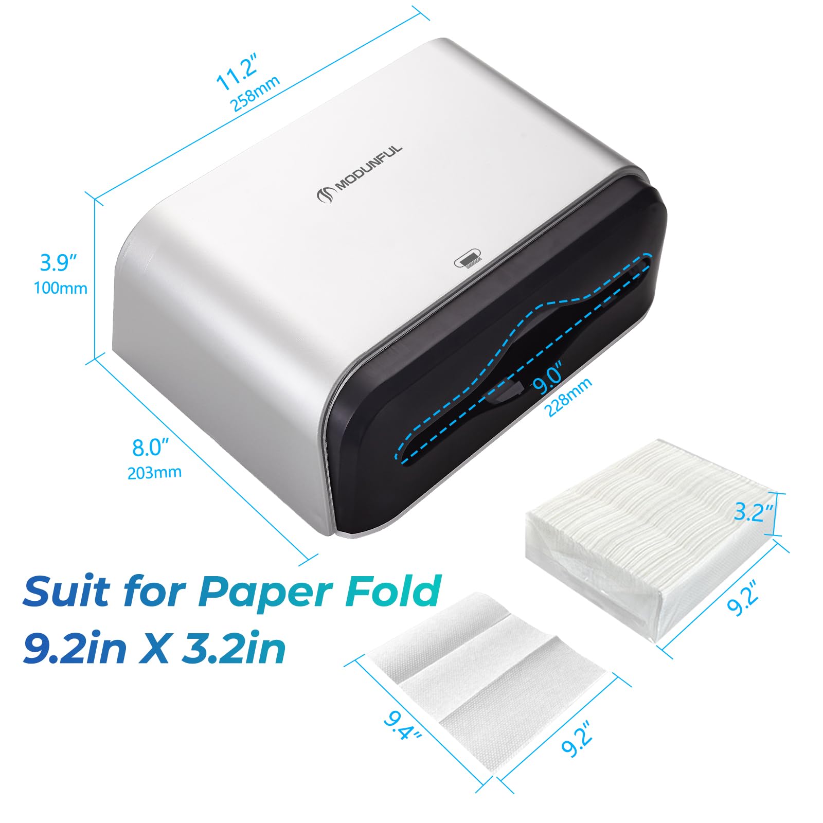 modunful Dispensador de toallas de papel montado en la pared, dispensador de toallas de papel de mano múltiple, soporte de toalla de papel plegable en C para baño, instalación sin agujeros, cubierta