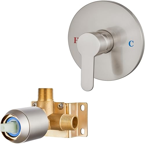 Airuida Juego de llave de ducha redonda de función única con molduras, llave de ducha de montaje en pared, llave de latón, llave de ducha de montaje