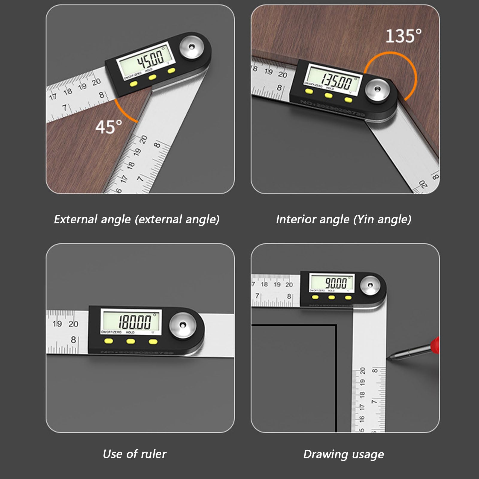 Righello per angoli digitali da 360 gradi con display LCD precisione per ingegneri Goniometro in acciaio inossidabile Cerca angoli digitali Goniometro in acciaio inossidabile Display LCD