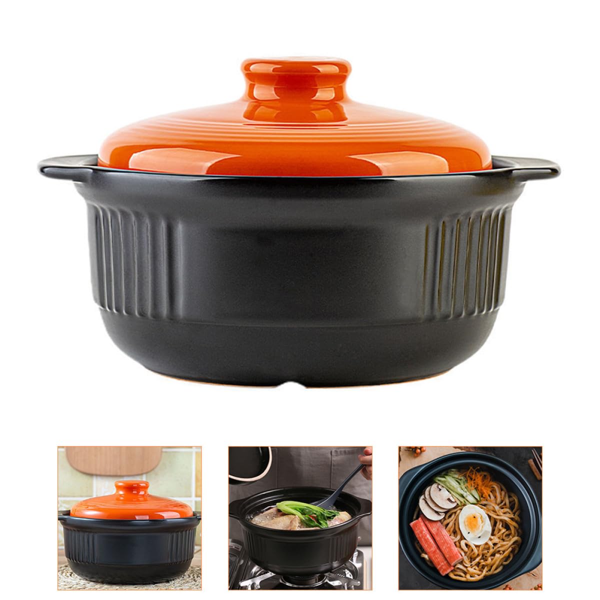 Keramiktopf 2355ml Orange, Hitzebeständiger Auflauf | Keramik, ein Stück Geformt, Dampfventildeckel, Wärmeleitung, für Bibimbap und Nudeln