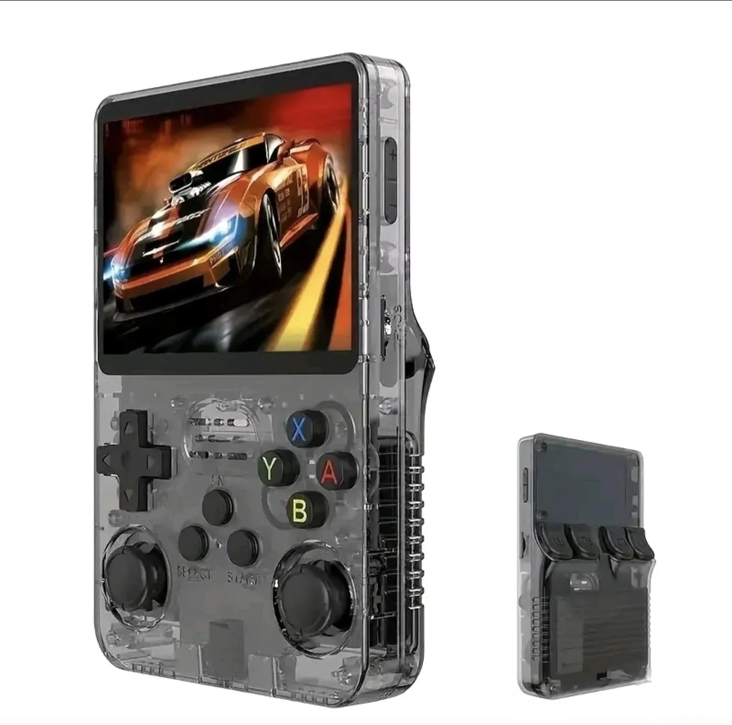 R36S Retro Handheld Game Console, 3.5 Inch IPS Screen, 128GB Storage, 15000+ Games, Linux System, Clear Transparent Design