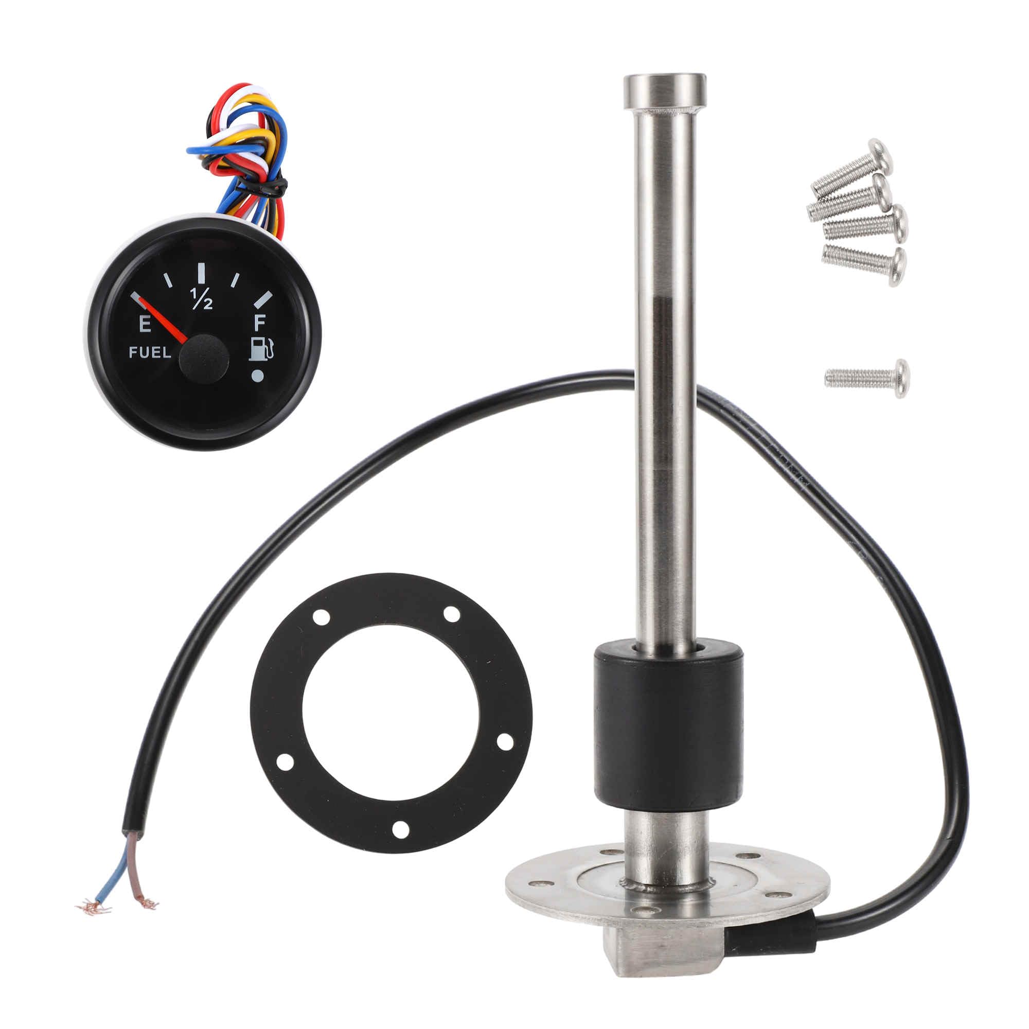 A ABSOPRO Fuel Sending Unit and Gauge Kit 180mm Length Boat Fuel Sending Unit Marine Fuel Sender Unit Metal Black Silver Tone 1 Set 240-33 Ohm