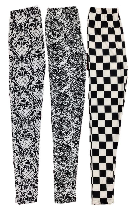 happening Woman Printed Slacks/Leggings Soft Fine Cotton Hosiery - Black & White Color - Set of 3 Pcs - Stretchable to fit Waist Size 24" inch to 26" inch MAX-picture-53