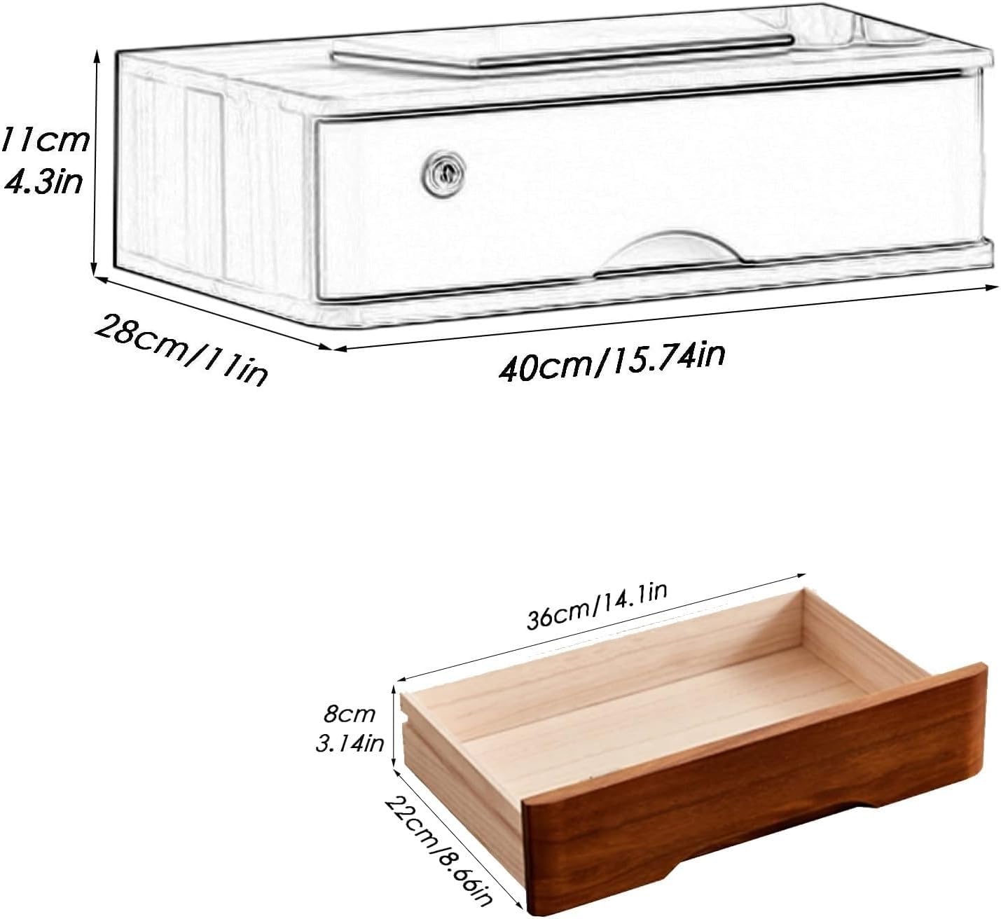 Schreibtisch-Bücherregal, Aktenschrank, Aufbewahrungsbox Aus Massivholz, Schreibtisch-Organizer Aus Holz Mit Schubladen, Abschließbares Bücherregal Auf Der Arbeitsplatte(A3,3 Layer)