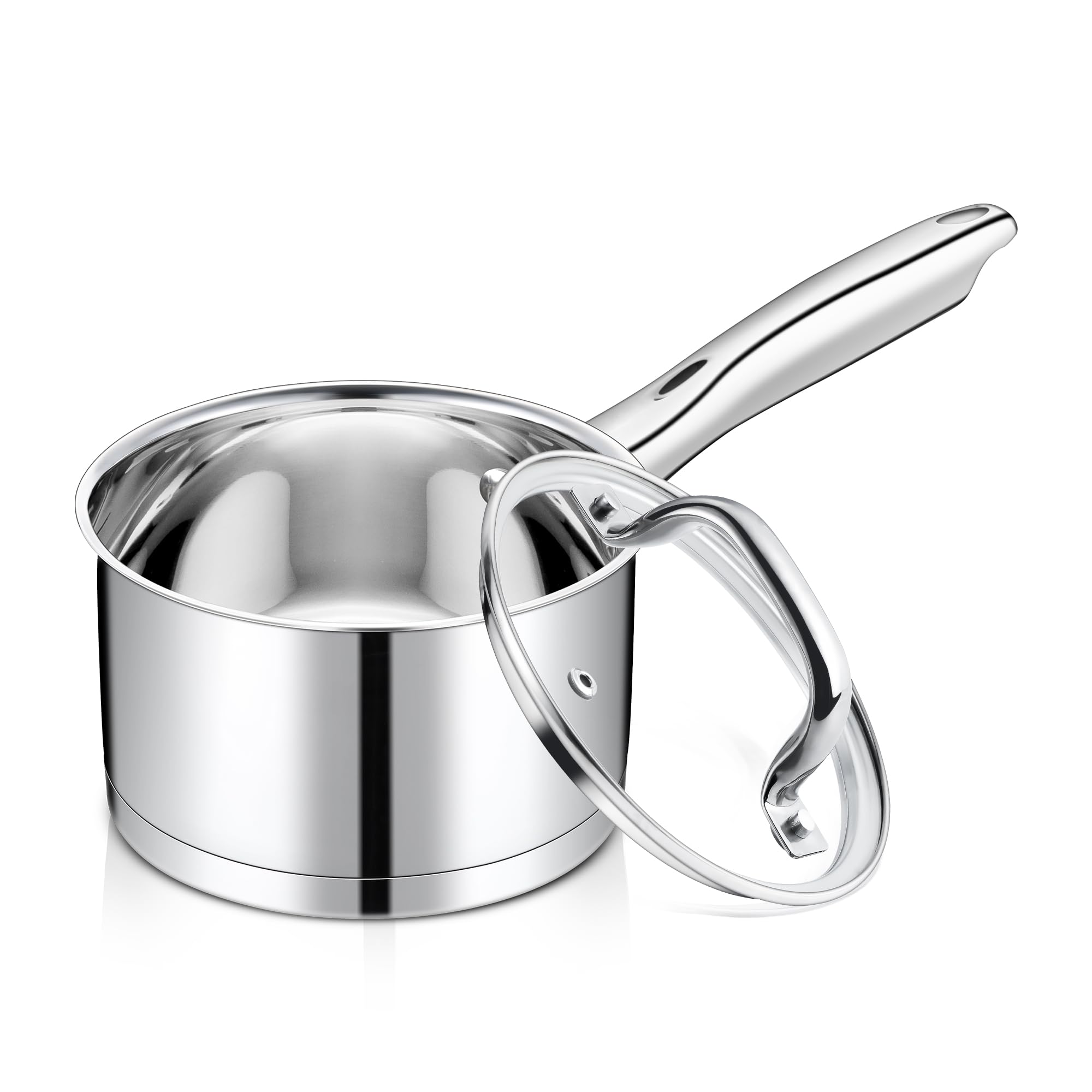 Joyfair Casseruola a 3 strati, 16 cm, con coperchio in vetro, 1,9 litri, in acciaio inox, piccola pentola per cucinare/riscaldare/bollire, pentola a induzione per tutti i piani cottura, lavabile in
