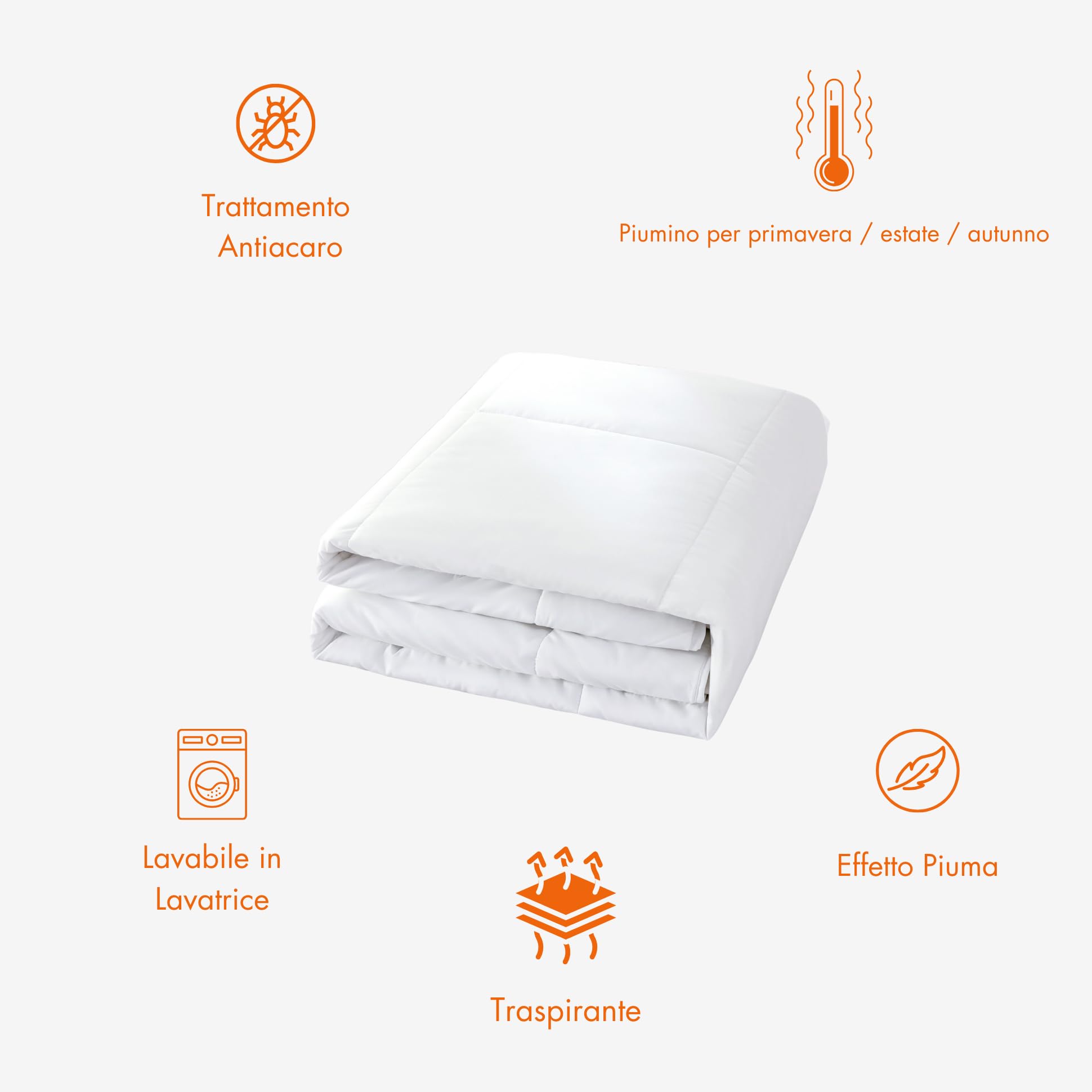 NORA HOME Piumino Letto Singolo/Matrimoniale 4 Stagioni 220x220 cm - Piumone Primaverale Estate Autunnale Invernale 220x220 cm - Coperta Trapunta 220 x 220 di Microfibra Sintetico Bianco - ANETO