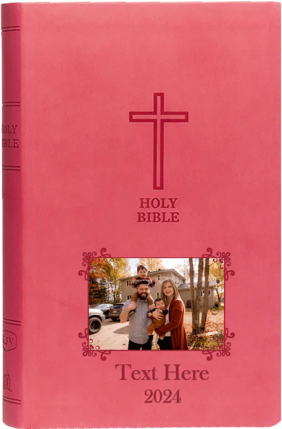 Personalized Gift Bible Custom Photo & Text, KJV, Pink (Cross), King James Version, Red Letter Edition, Comfort Print, Faux Leather