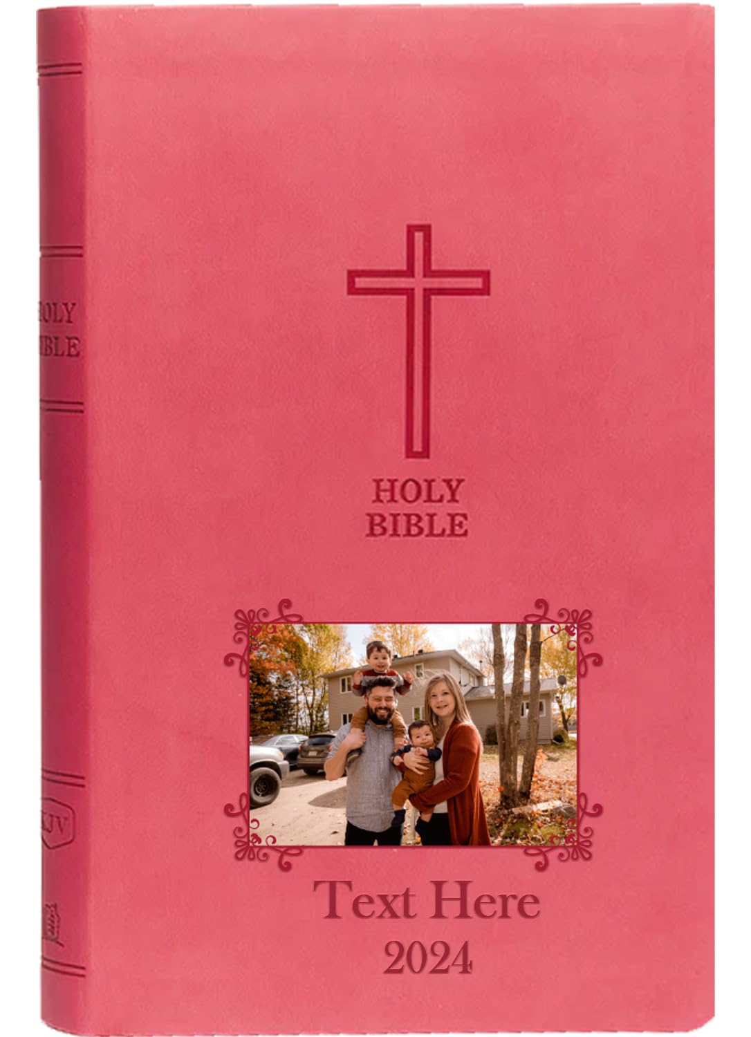 Printualist Personalized Gift Bible Custom Photo & Text, KJV, Pink (Cross), King James Version, Red Letter Edition, Comfort Print, Faux Leather