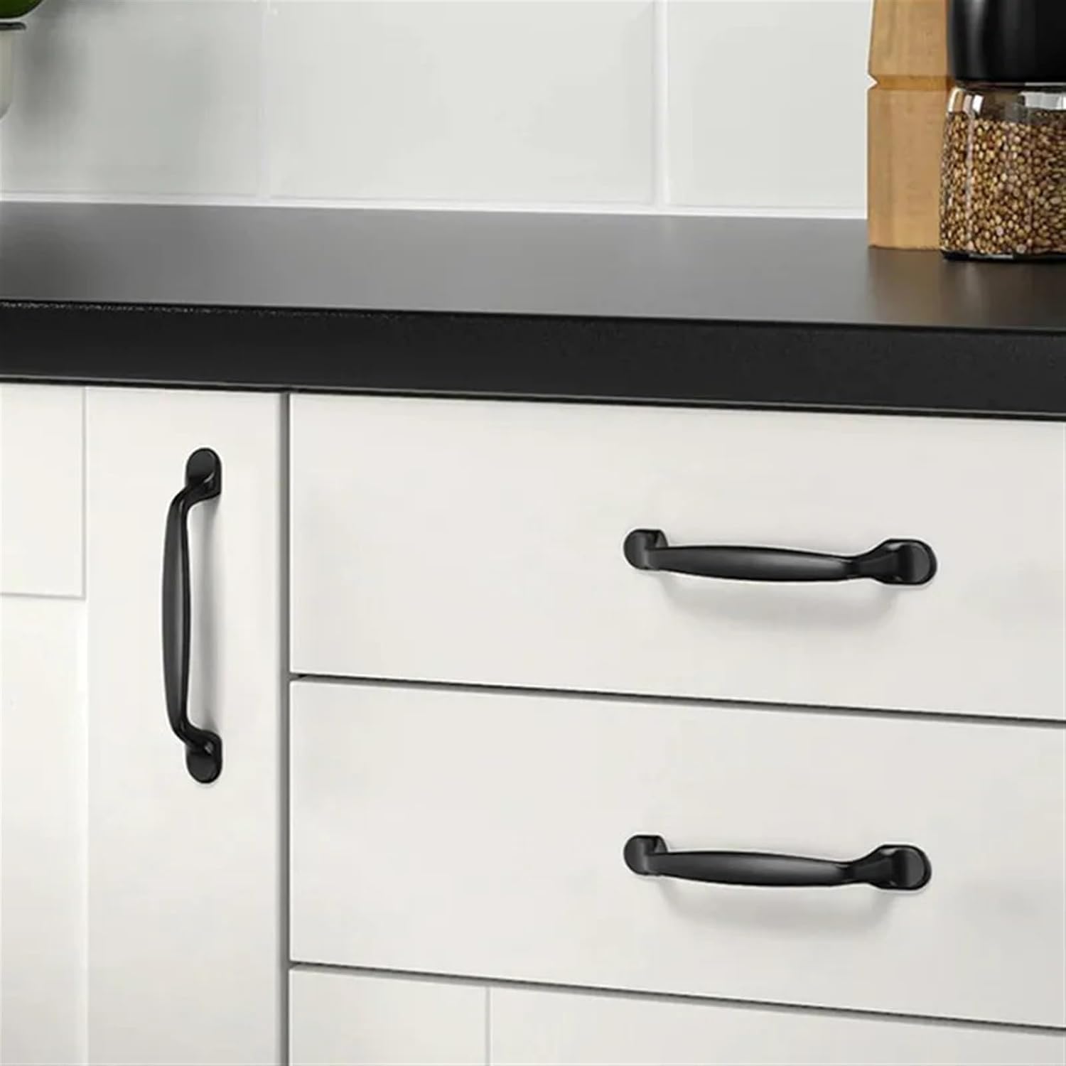 Black Cabinet Door Handles Solid Aluminum Alloy Kitchen Cupboard Pulls Drawer Knobs Furniture Handle Hardware 2Pcs(S)