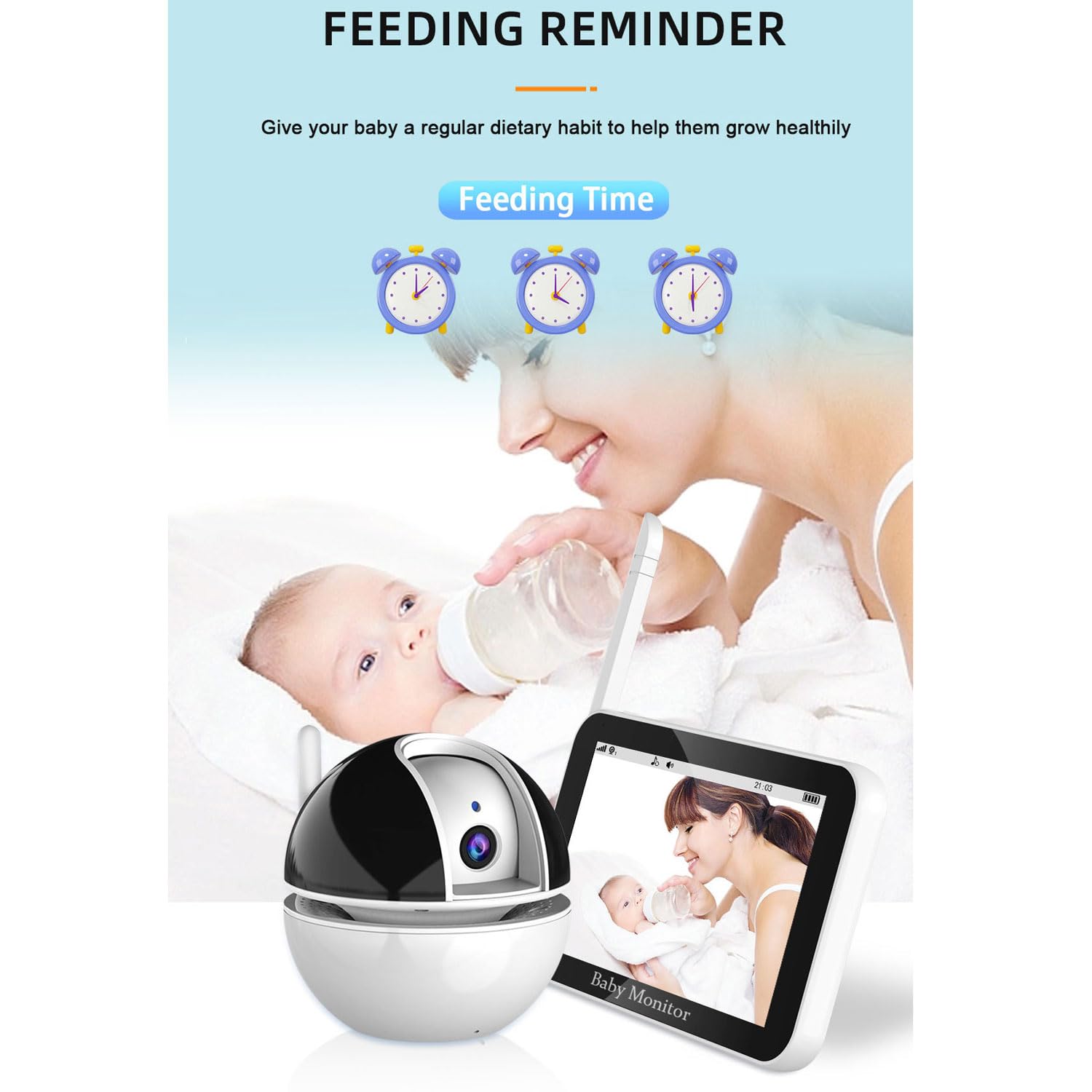 Baby Monitor Portatile, Schermo HD 720P Baby Monitor Video da 5'', Audio Bidirezionale, Zoom, Visione Notturna, Ninne Nanne, Lungo Raggio di 1000ft, Visione Notturna a Infrarossi, modalità VOX