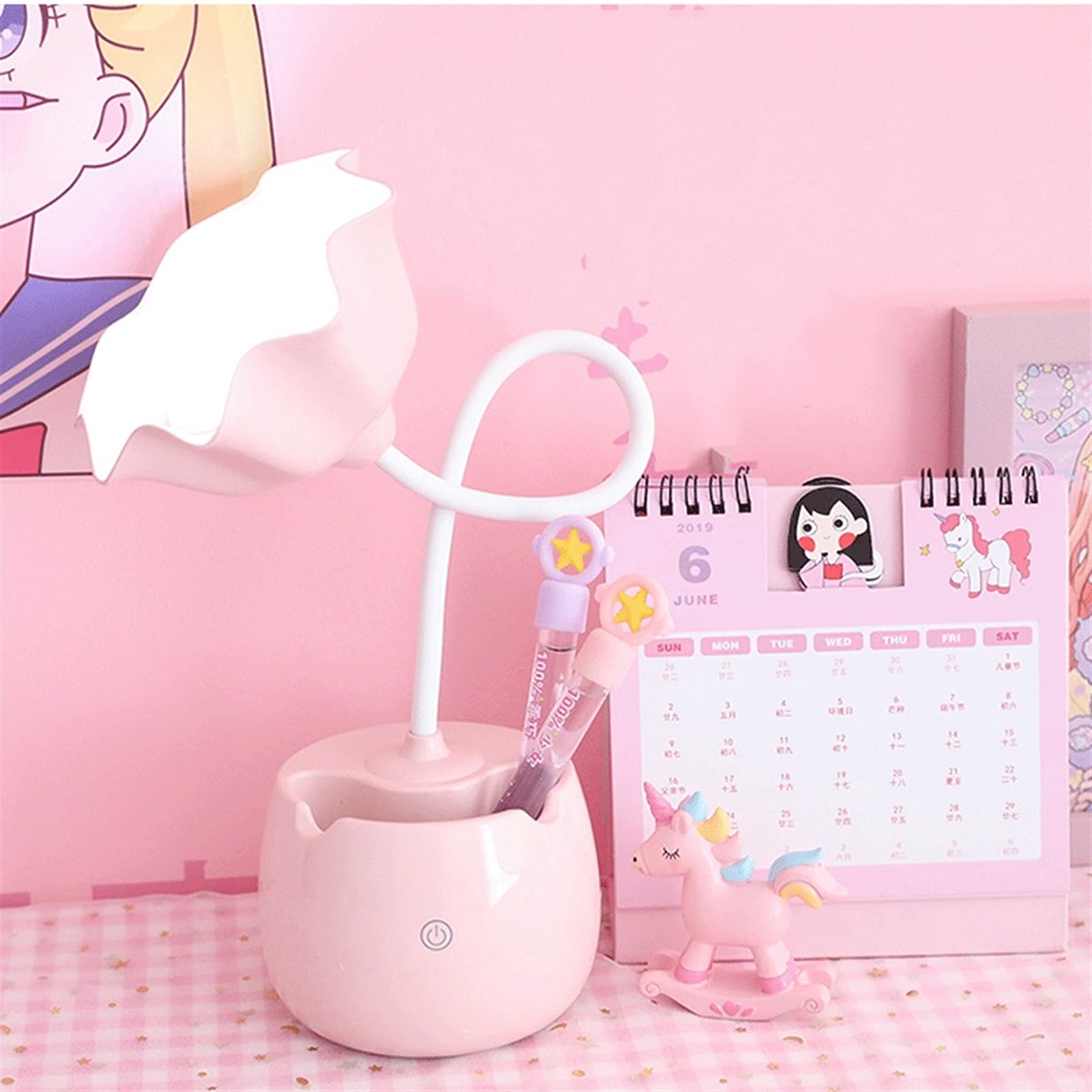 Lampka biurkowa Lampy stołowe LED oczu, składane lampy stołowe, przełącznik dotykowy, do nauki i biura, regulowana jasność architekt biuro (Color : Touch pink prism)