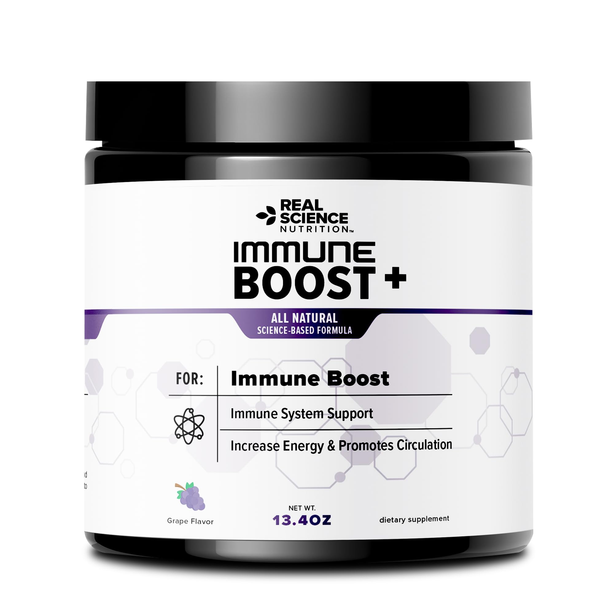 Real Science Immune Boost+ - Immune Support Powder with Vitamins C, D, K, B6, Folate & B12, Arginine & L-Citrulline for Energy, Circulation & Everyday Wellness, Grape Flavor, 30 Servings